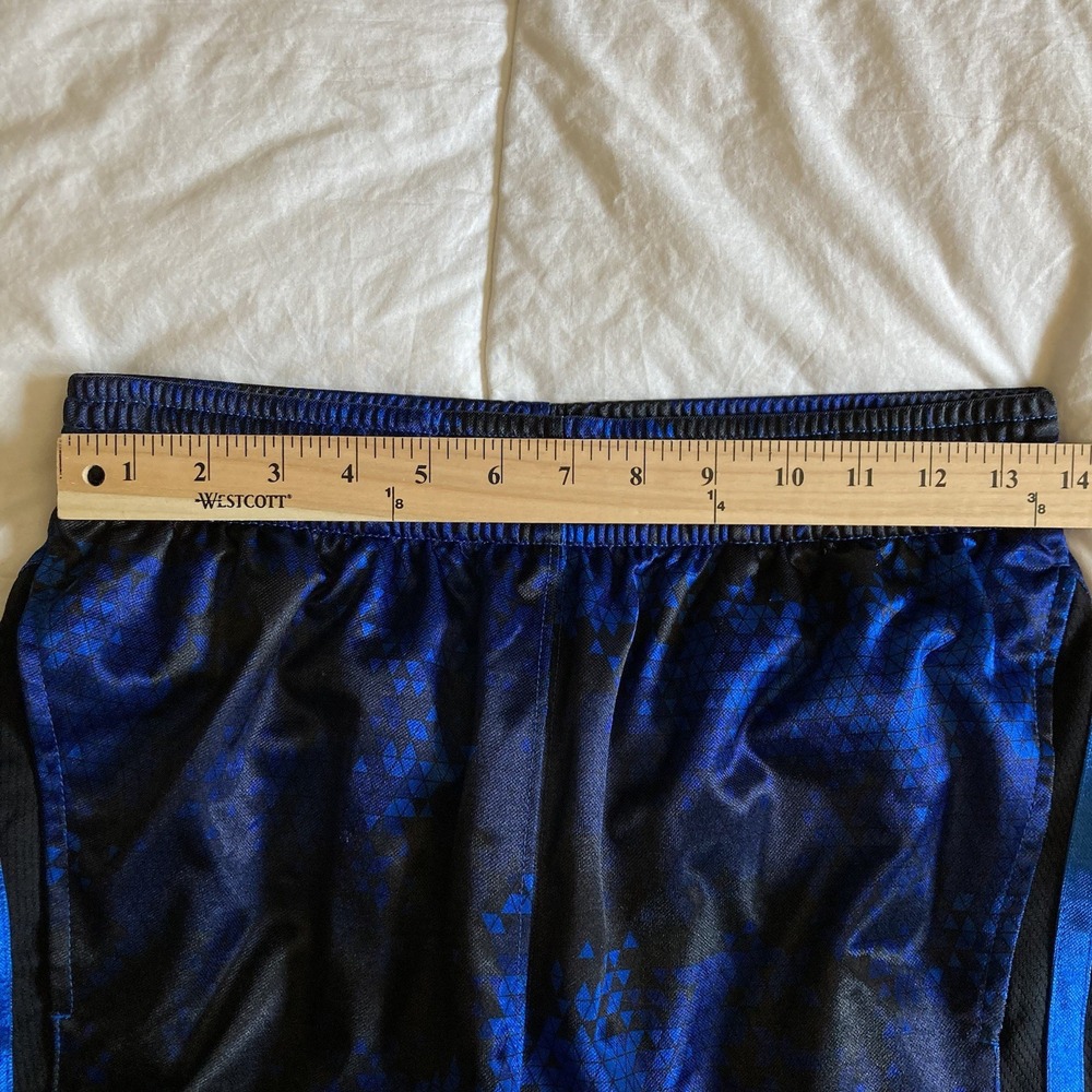 And1 Mens Small Basketball Shorts Silky Shiny Dazzle Blue Black Geometric Pocket - Picture 11 of 14
